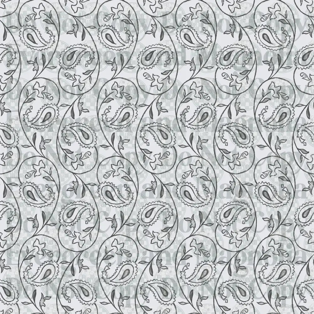 Gray and White Paisley Floral Vine Repeat Pattern