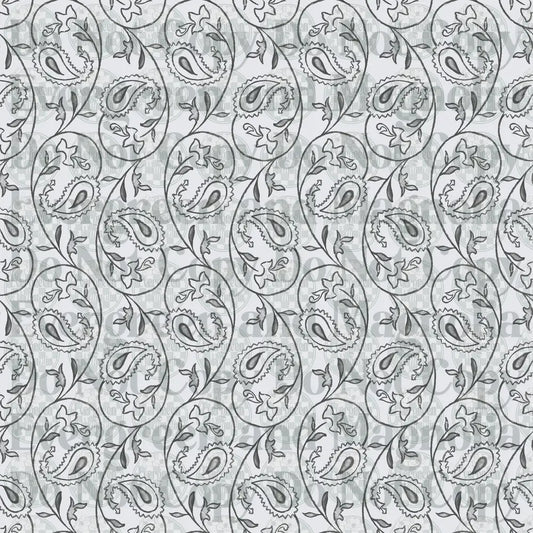 Gray and White Paisley Floral Vine Repeat Pattern
