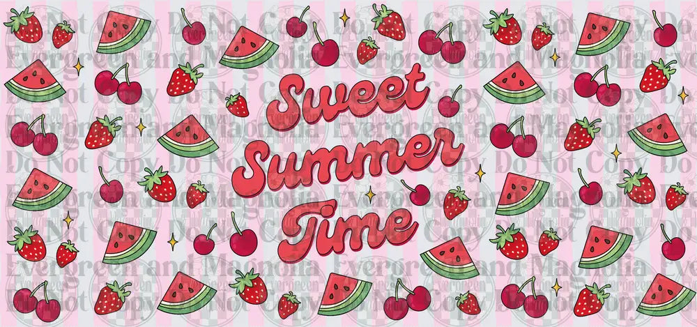 Sweet Summer Time Retro Fruit Pattern Pink Stripe