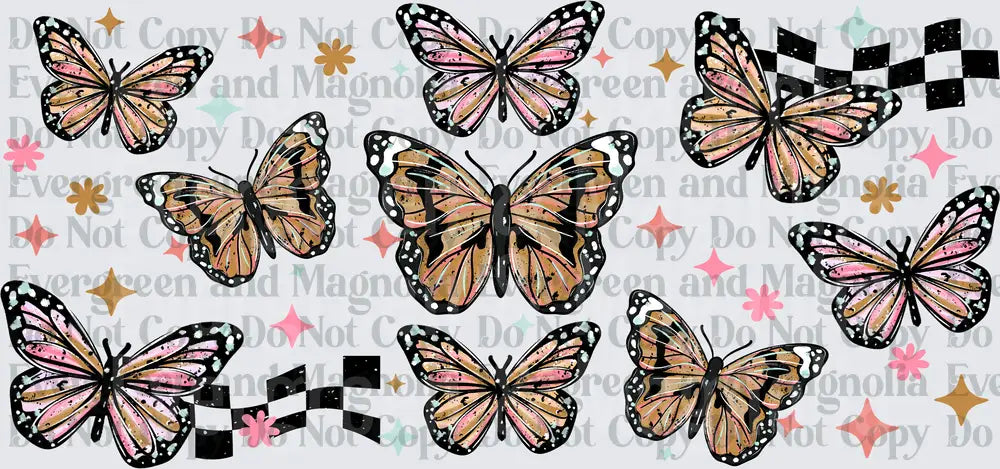 Retro Boho Butterflies Checkered Flag Sparkle Floral