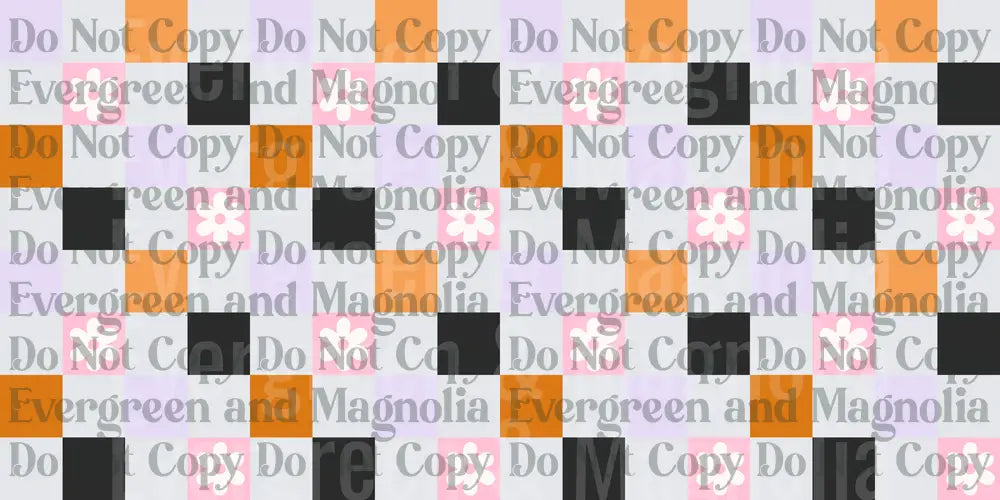 Retro Checkered Daisy Pattern Pink Orange Black Lavender