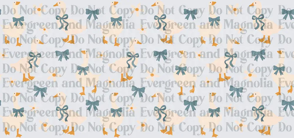 Cute Geese with Blue Bows and Daisy Floral Pattern