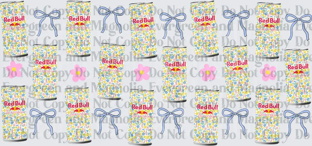 Floral Energy Drink Can Blue Bow Pink Flower Pattern