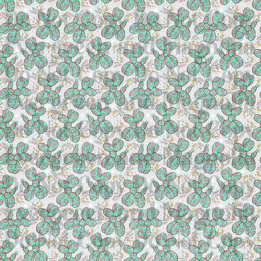 Mint Green Prickly Pear Cactus Pink Floral Repeat Pattern