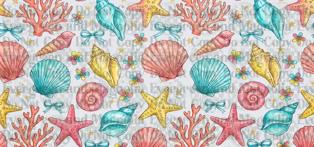 Colorful Seashells Starfish Coral Ocean Pattern