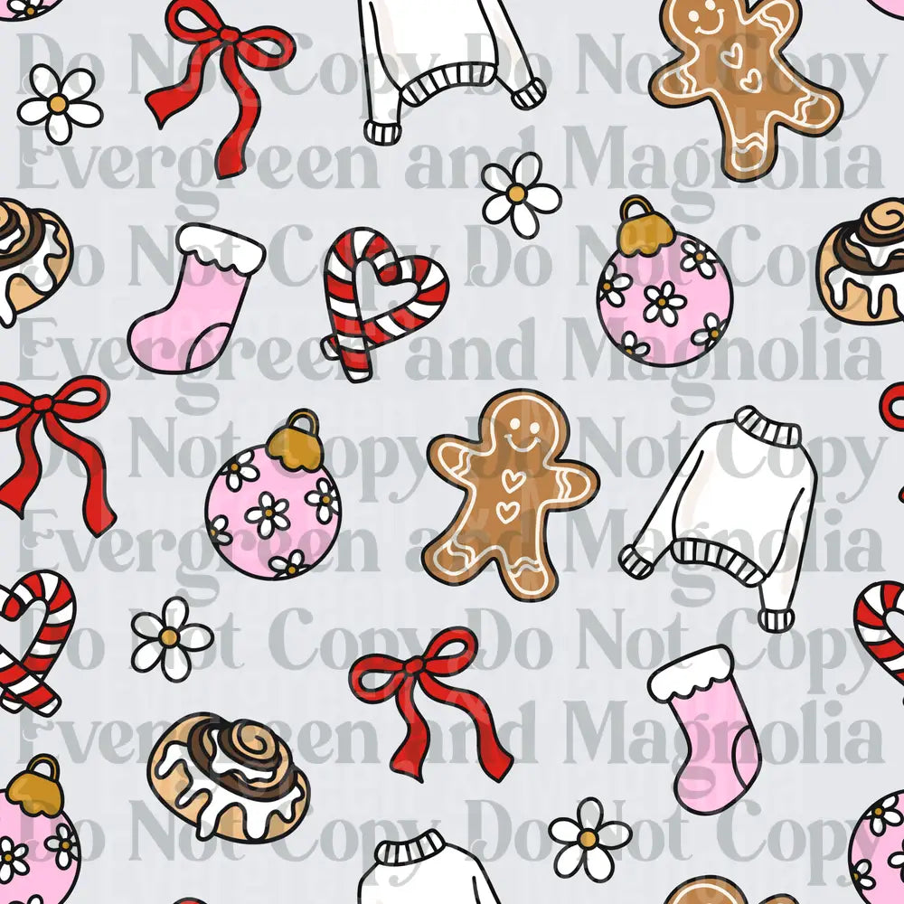 Cute Christmas Pattern Gingerbread Candy Cane Pink Stocking