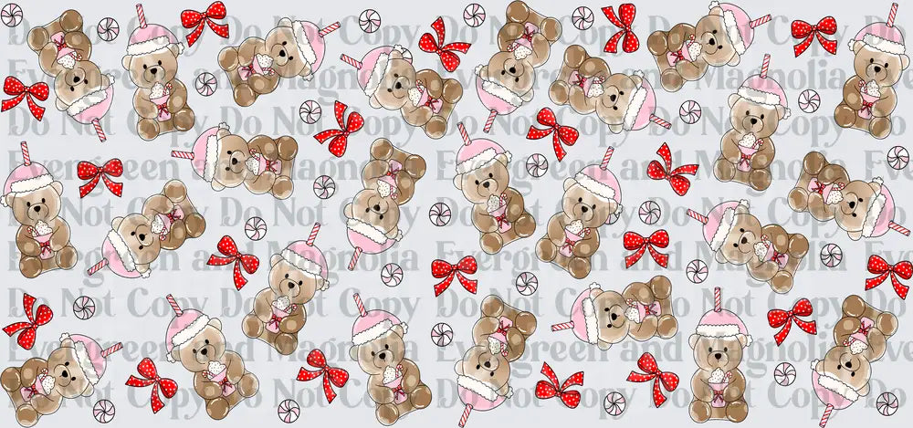 Christmas Teddy Bear Candy Apple Peppermint Pattern