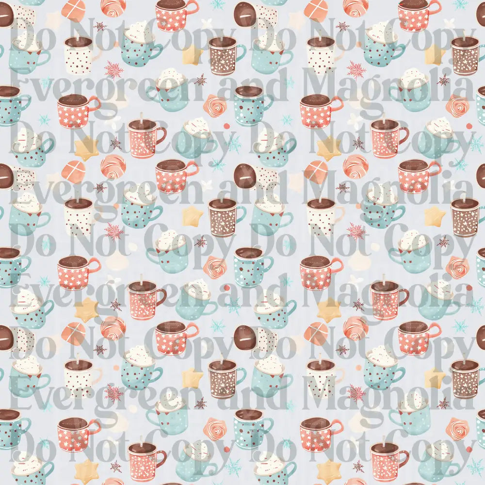 Cozy Winter Hot Cocoa Mugs Cookies Snowflakes Pattern