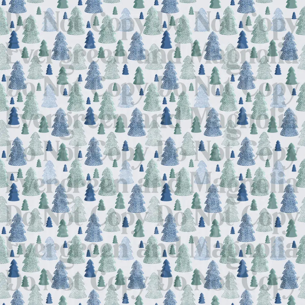 Blue Green Watercolor Pine Tree Scattered Pattern