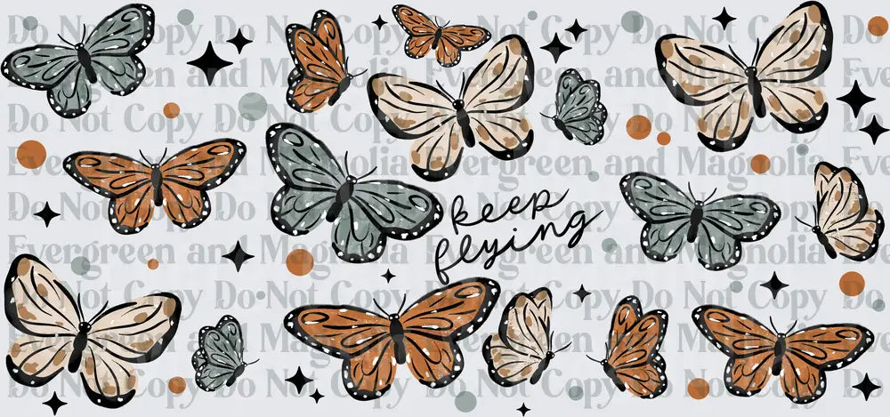 Boho Butterfly Keep Flying Script with Stars and Dots