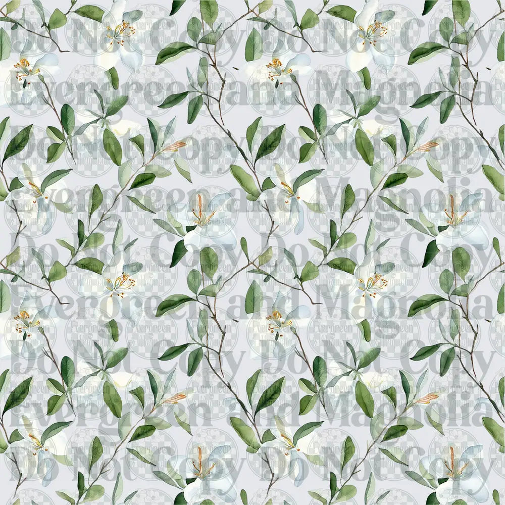 Watercolor White Floral Botanical Branch Repeat Pattern