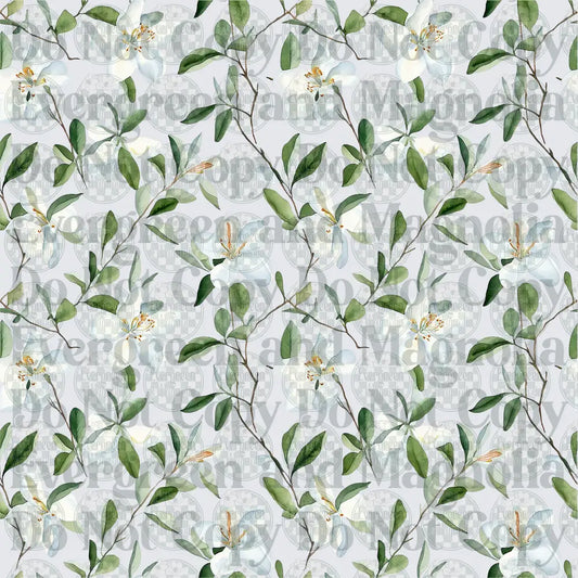 Watercolor White Floral Botanical Branch Repeat Pattern