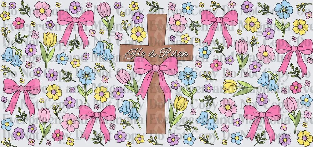 He is Risen Cross Pink Bow Spring Floral Pattern
