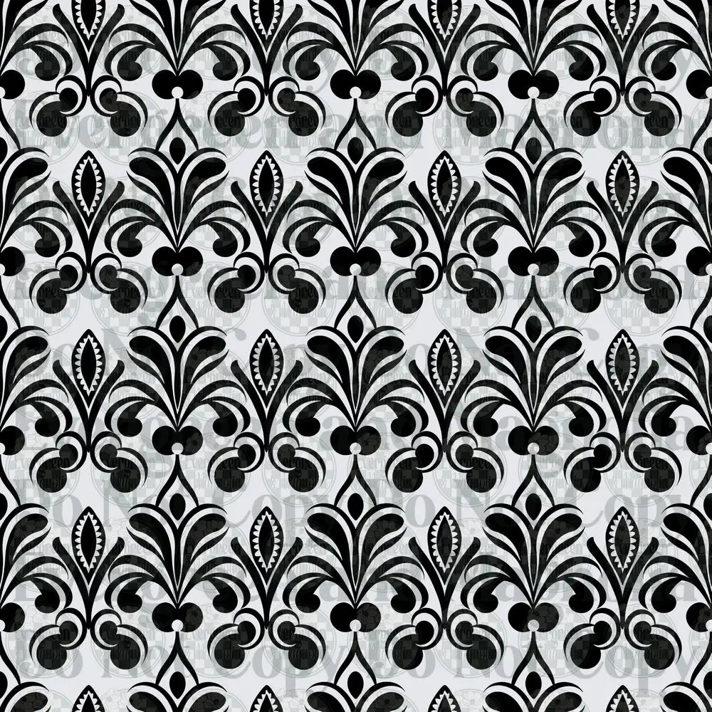 Black and White Damask Floral Scroll Repeat Pattern