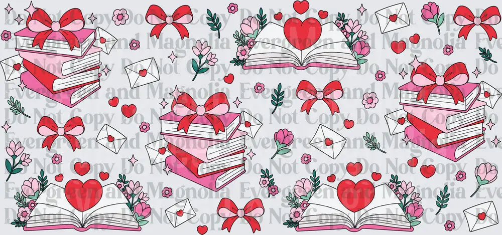 Valentine Books Hearts Bows Flowers Love Letters Pattern