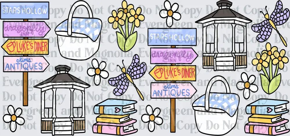 Stars Hollow Town Signs Gazebo Books Dragonfly Daisies