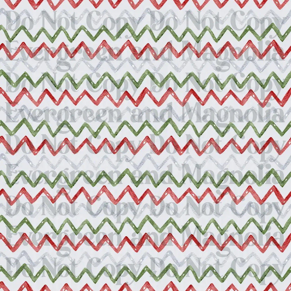 Christmas Chevron Zigzag Pattern Red Green Gray Watercolor
