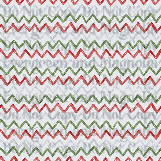 Christmas Chevron Zigzag Pattern Red Green Gray Watercolor