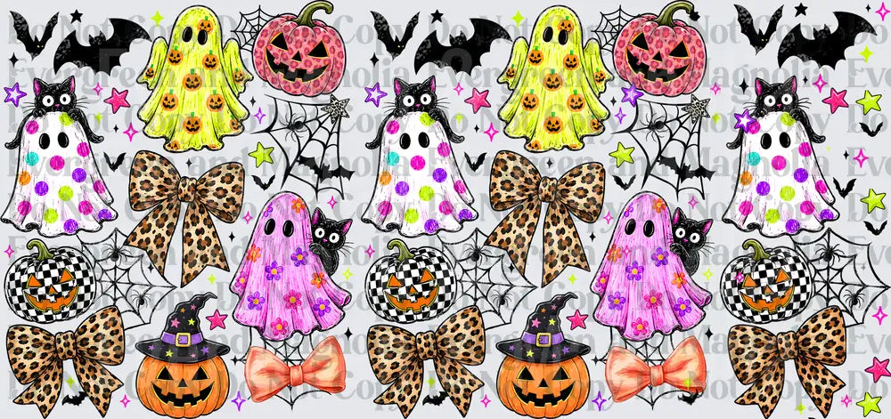 Groovy Halloween Ghosts Pumpkins Bats Leopard Bows