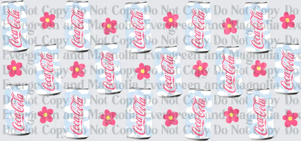 Pastel Blue Cloud Soda Cans with Pink Daisy Flowers Pattern