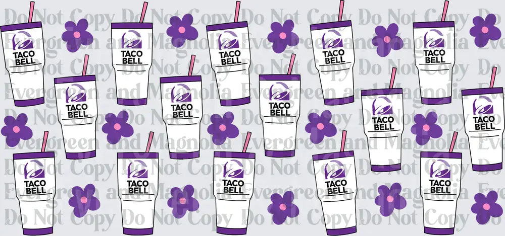 Purple Fast Food Cup Pattern With Pink Flowers