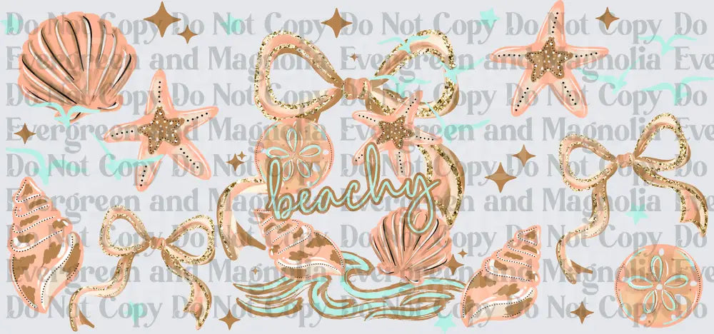 Beachy Coastal Seashells Starfish Gold Glitter Bows
