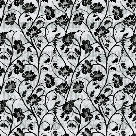 Black and White Floral Vine Silhouette Repeat Pattern