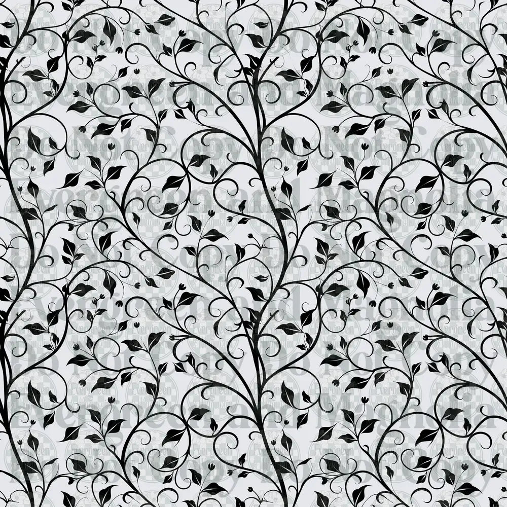Black and White Floral Vine Swirl Seamless Pattern