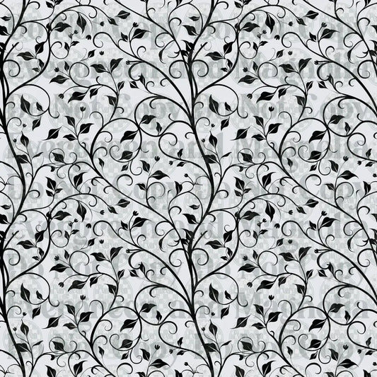 Black and White Floral Vine Swirl Seamless Pattern
