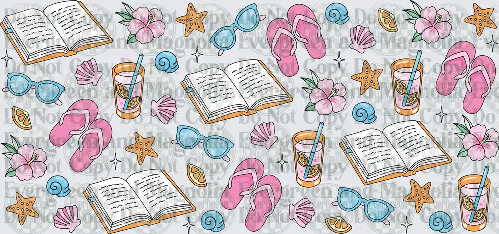 Summer Reading Beach Day Scatter Pattern Pink Blue
