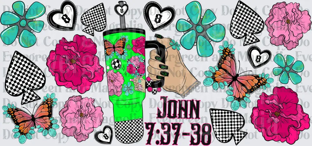 John 7:37-38 Floral Checkered Tumbler Wrap