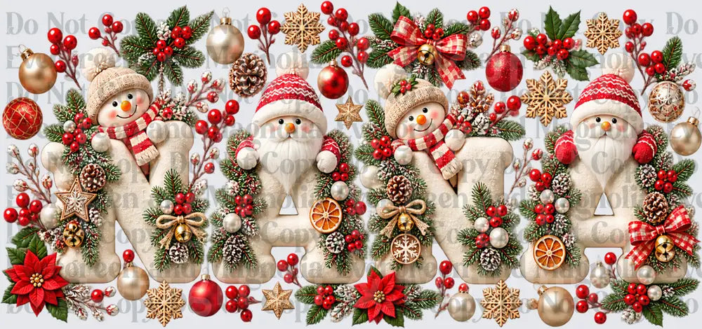 Nana Christmas Letters Snowman Santa Holly Floral Design