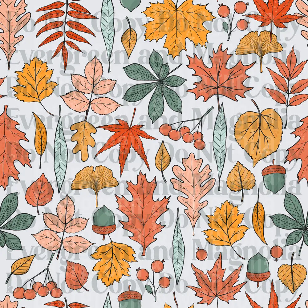 Autumn Leaves Acorns and Berries Fall Botanical Pattern