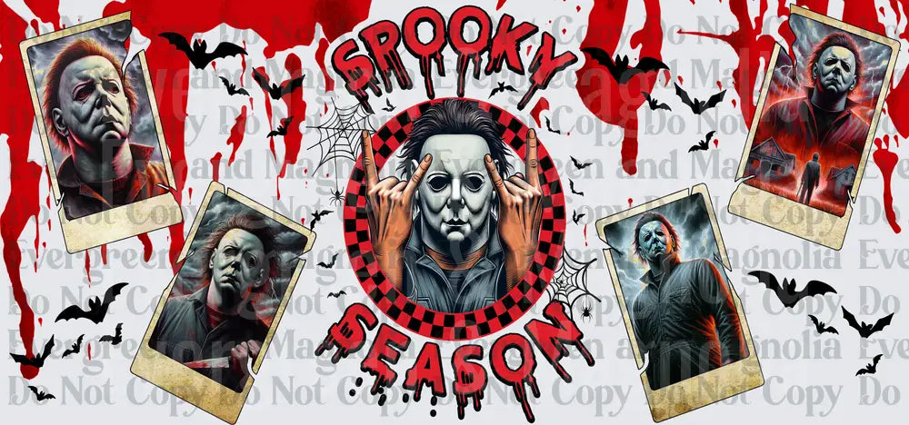 Spooky Season Masked Killer Polaroid Collage Blood Splatter