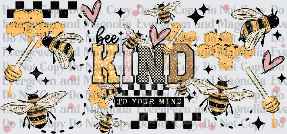 Bee Kind To Your Mind Retro Checkered Honeybee Design