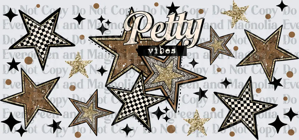 Petty Vibes Gold Glitter Stars Checker Pattern Design