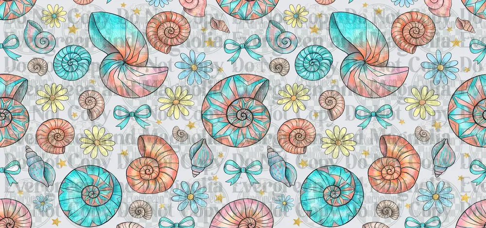 Pastel Seashells Daisies Bows Stars Coastal Pattern