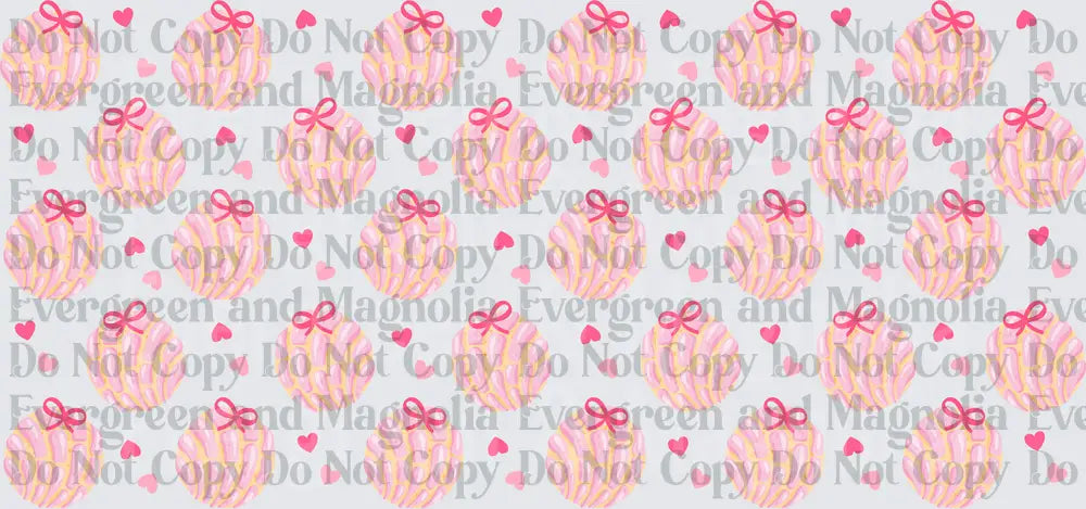 Pink Mexican Sweet Bread Conchas with Bows and Hearts Pattern
