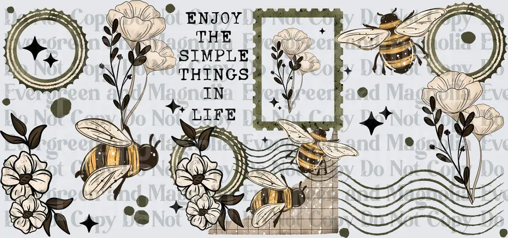 Enjoy The Simple Things In Life Vintage Bee Floral Gang Sheet