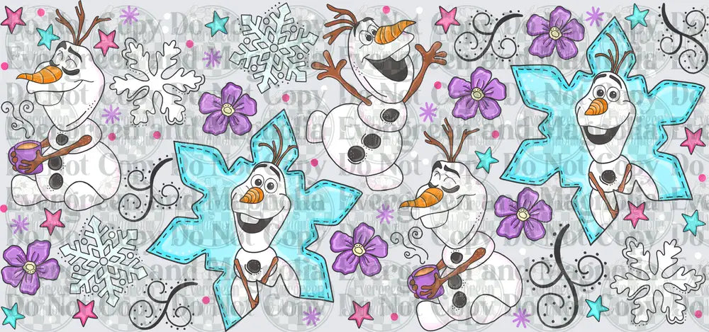 Playful Snowman Pattern With Snowflakes Stars And Flowers