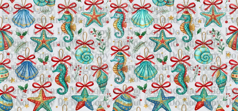 Coastal Christmas Seahorse Starfish Seashell Pattern
