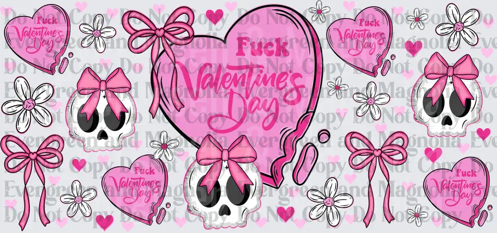 F*ck Valentine's Day Pink Skulls Bows Hearts Gang Sheet