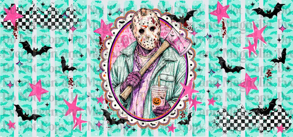 Masked Horror Killer Axe Iced Drink Pastel Halloween Wrap