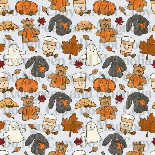 Cute Fall Halloween Pattern Teddy Bear Bunny Ghost Pumpkin