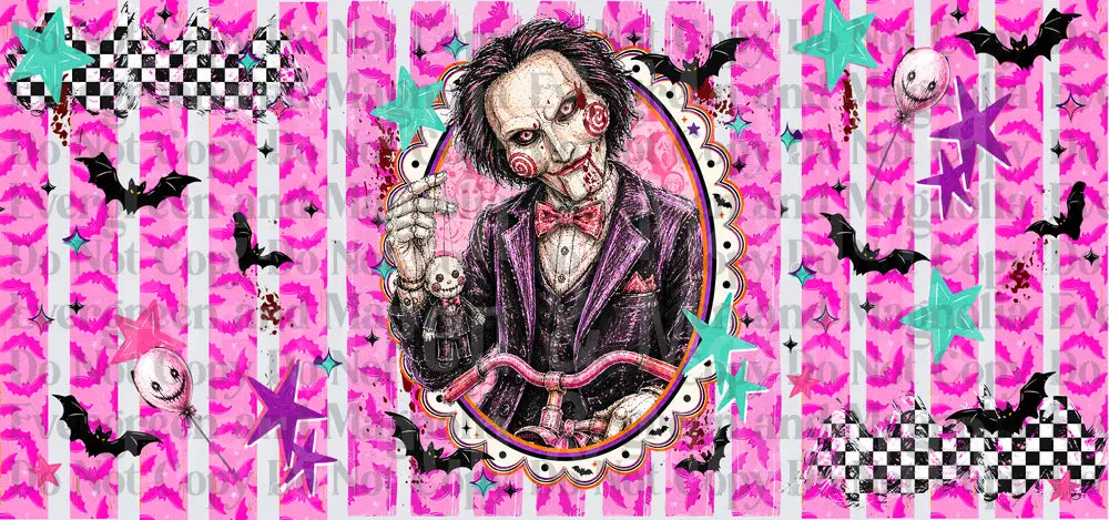 Creepy Puppet Master Horror Clown Pink Bat Halloween Wrap