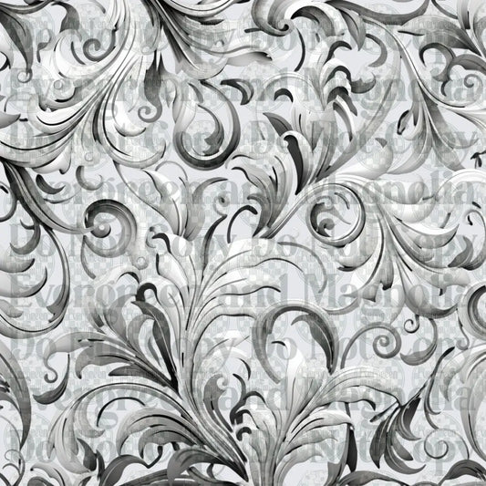 Black and White Baroque Swirl Floral Scroll Pattern