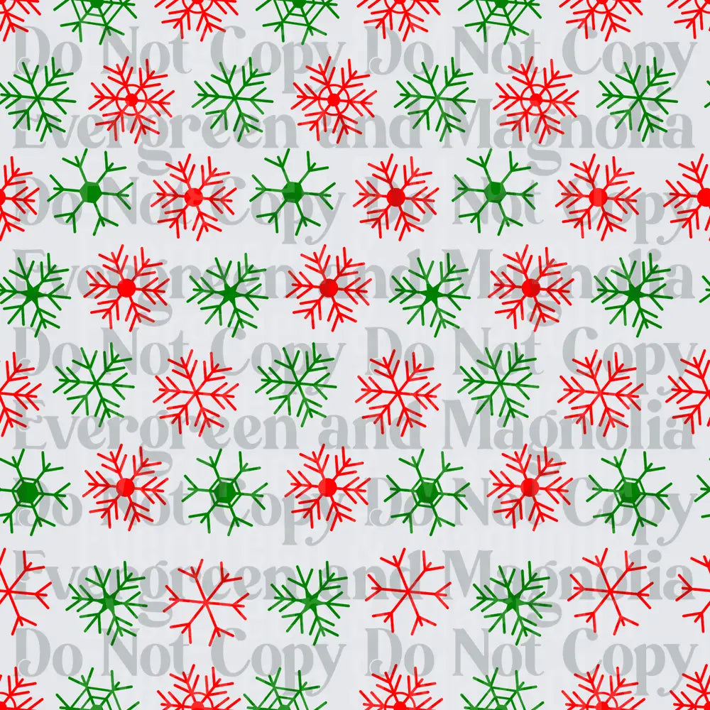 Red and Green Christmas Snowflake Repeat Pattern