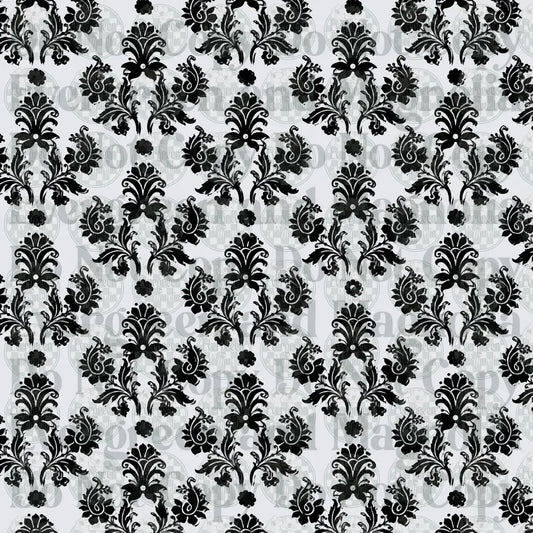 Black and White Victorian Damask Floral Repeat Pattern