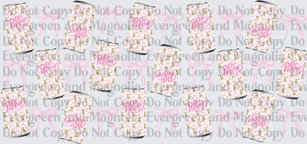 Pink Floral Soda Can and Bow Repeat Pattern