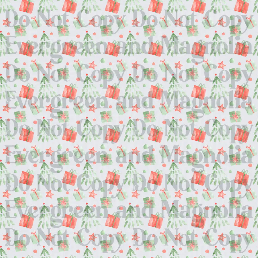 Watercolor Christmas Gift Boxes Trees Stars Pattern